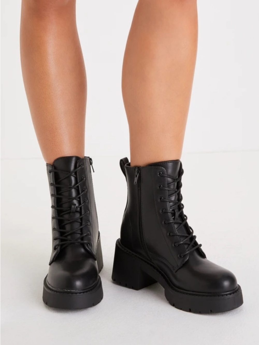 Steve Madden Black Platform Lace-Up Ankle Boots